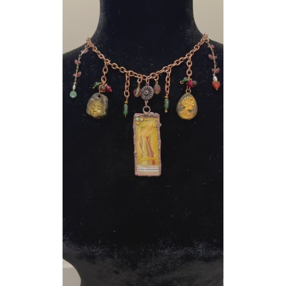 Mixed Media Art Canvas in Glass, Metalwork Nat. Stones & Handmade  Clay Cameos - Picture 12 of 17